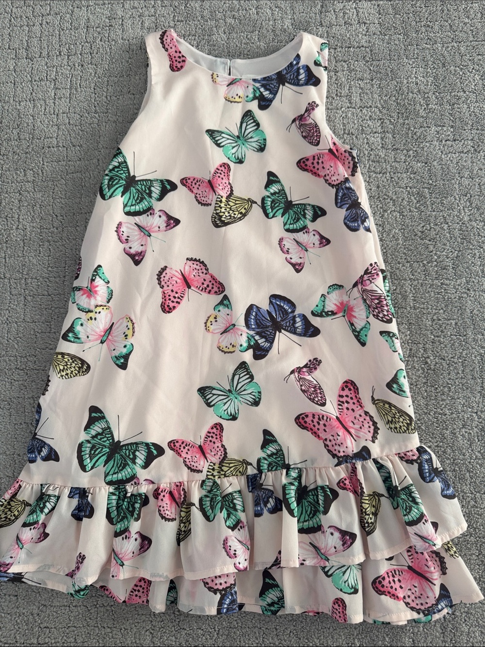 H&M Girls' Cream Butterfly Print Ruffle Hem Dress